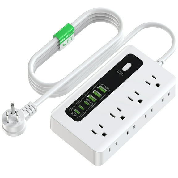 Cruise ship applicable ultra-thin power strip 14-in-1 with USB-C fast charging port, 1250W high power, fire and overload protection