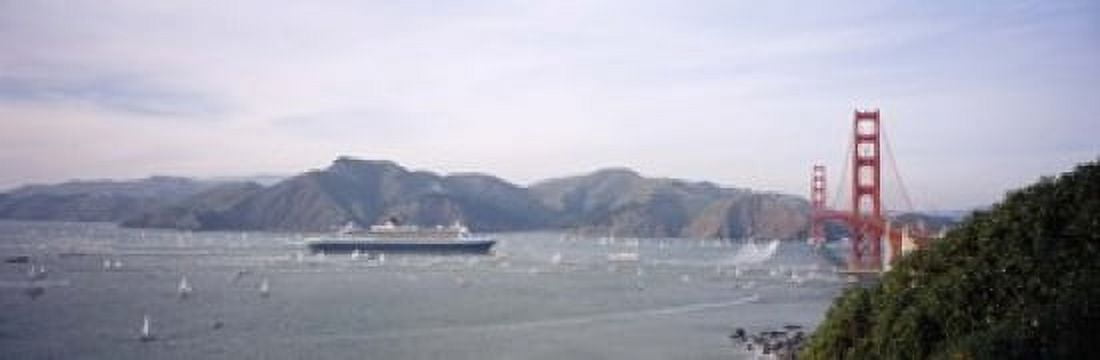 Cruise ship approaching a suspension bridge RMS Queen Mary 2 Golden Gate Bridge San Francisco California USA Canvas Art - Panoramic Images (18 x 6)