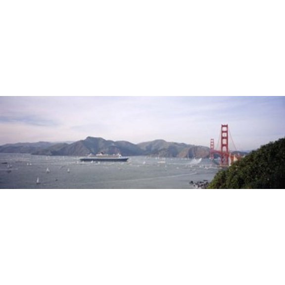 Cruise ship approaching a suspension bridge RMS Queen Mary 2 Golden Gate Bridge San Francisco California USA Canvas Art - Panoramic Images (18 x 6)