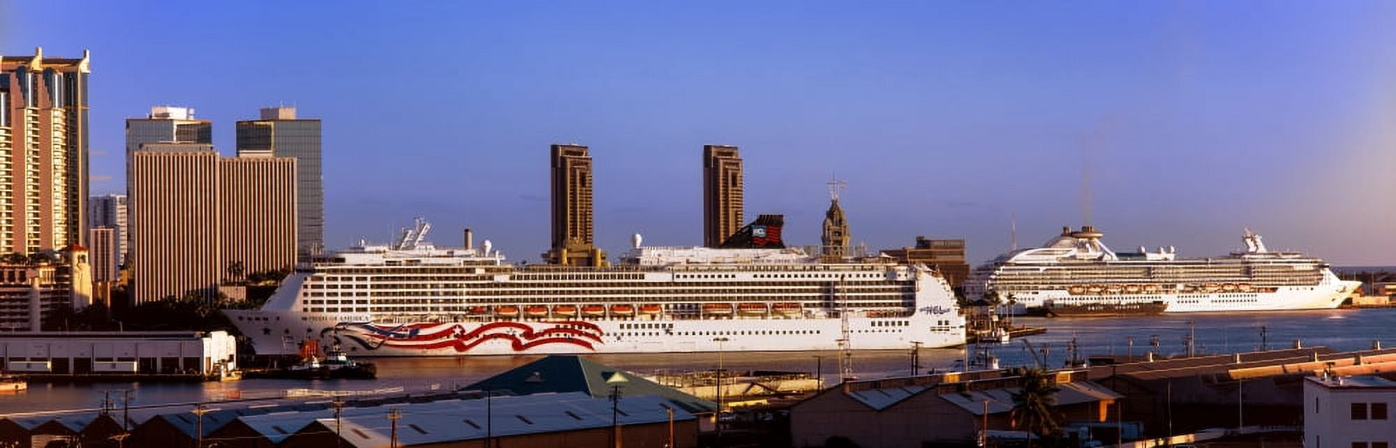 Cruise ships at Honolulu Harbor Honolulu Oahu Hawaii Islands Hawaii USA Canvas Art - Panoramic Images (12 x 36)