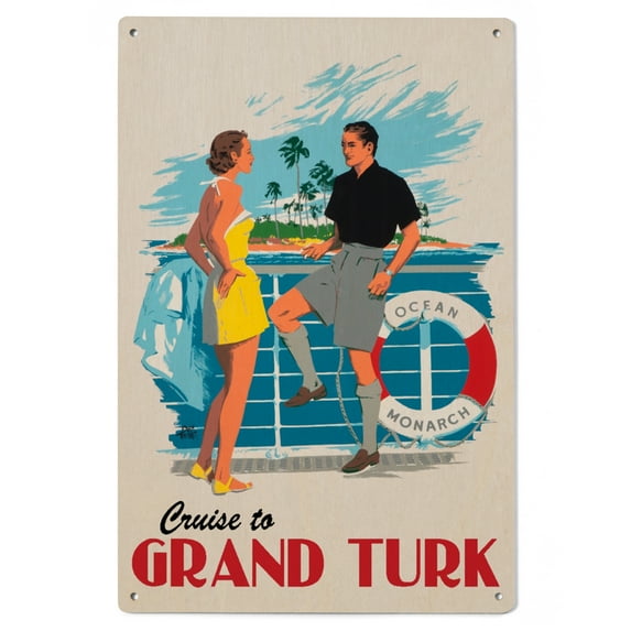 Cruise to Grand Turk Vintage Poster Birch Wood Wall Sign (6x9 Rustic Home Decor, Ready to Hang Art)
