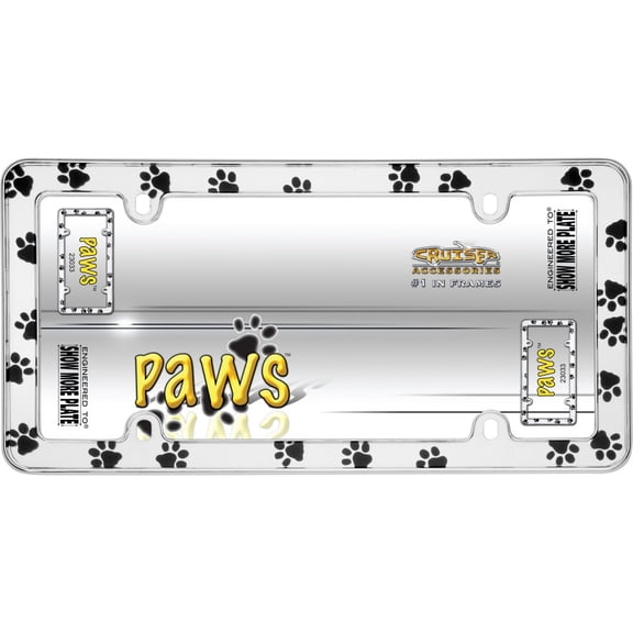Paw Prints Plastic License Plate Frame Free Screw Caps with this Frame