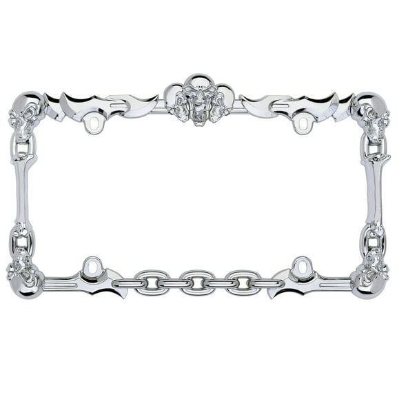 Cruiser Accessories Skull and Bone License Plate Frame Featuring Blades and Chains