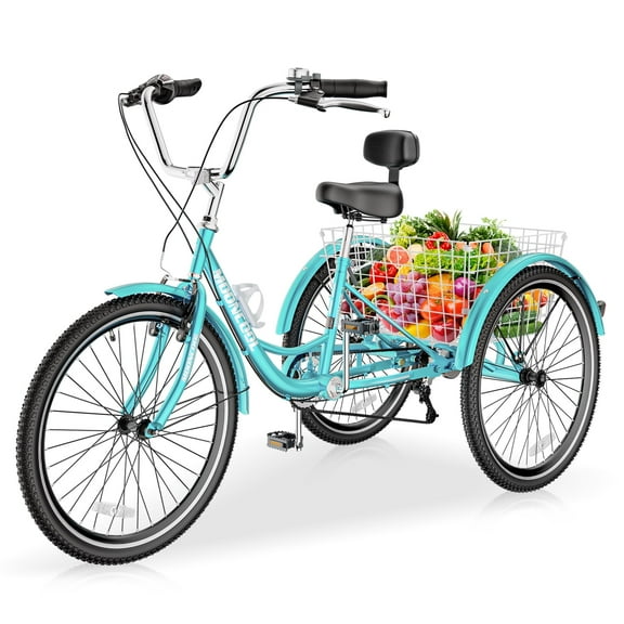 MOPHOTO Adult Tricycle 7 Speed, 3 Wheel Bike Adult, 24/26 inch Wheels Cruiser Bikes with Cargo Basket for Seniors, Women, Men