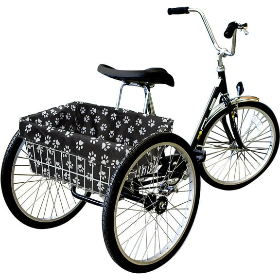 Cruiser Candy Adult Trike Bicycle Basket Liner, Nylon, Rack Mounting, Zippered Closure - 23x11x11 inches Extra Large - Dog Paw