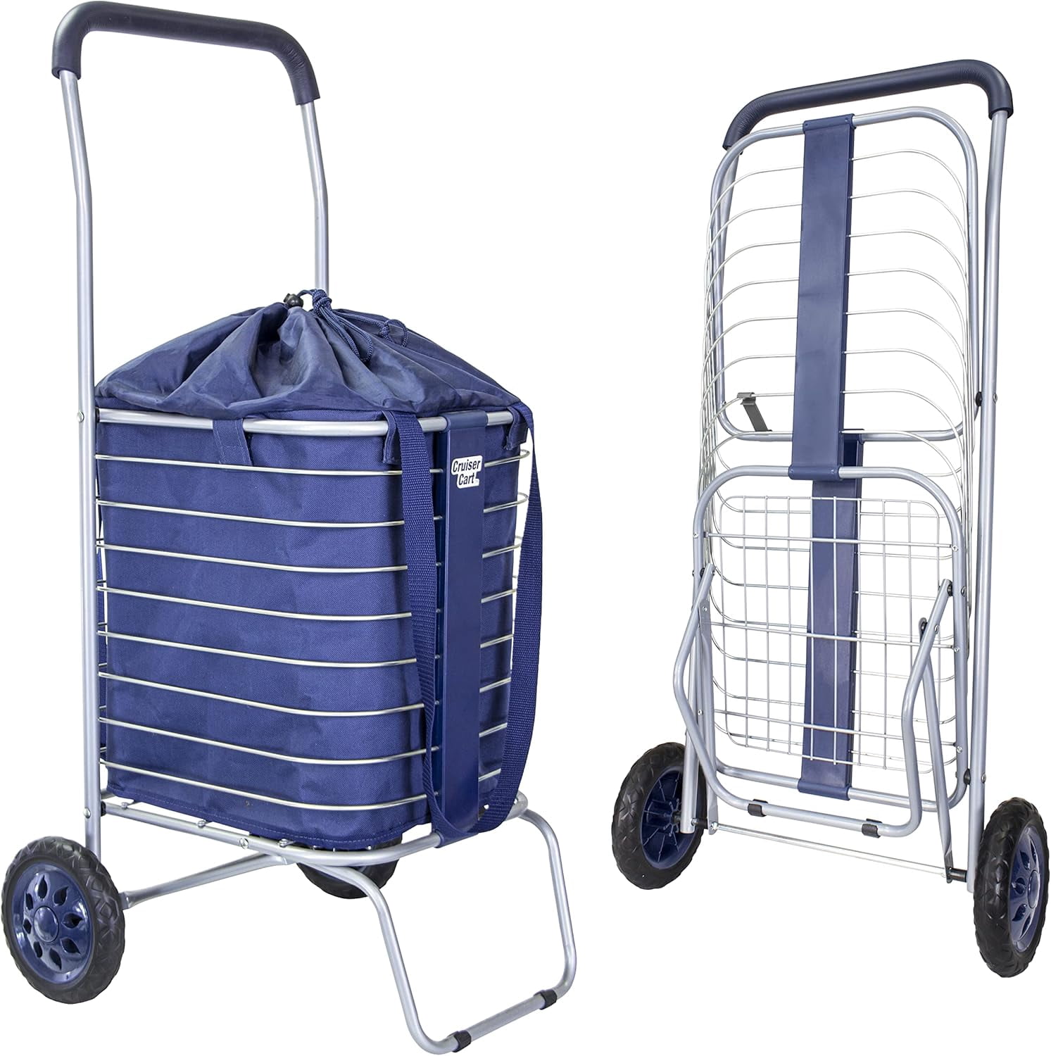 Cruiser Cart Deluxe 2 Shopping Grocery Rolling Folding Laundry Basket ...