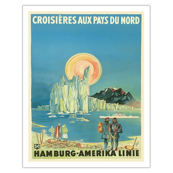 Cruises to Northern Countries - North Pole and the Arctic - Hamburg-American Line HAPAG - Vintage Ocean Liner Travel Poster by Albert Füss c.1936 - Fine Art Matte Paper Print (Unframed) 11x14in