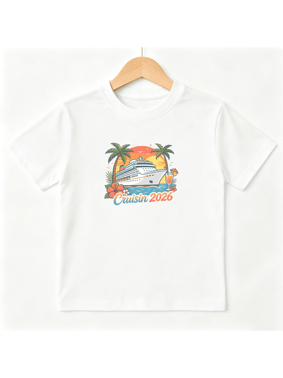 Cruisin 2026 Cruise Ship Girls Graphic Tee, Cute Summer Beach 100% Cotton Kids Short Sleeve T-Shirt