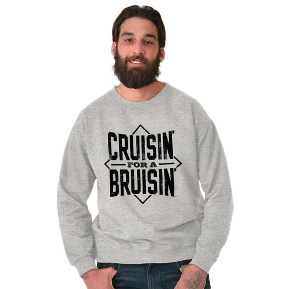 Cruisin For a Bruisin Fight Rebel Punk Men's Big & Tall Crewneck Sweatshirt Brisco Brands 2X