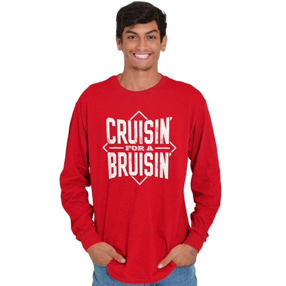 Cruisin For a Bruisin Fight Rebel Punk Men's Big & Tall Long Sleeve Graphic Tee Brisco Brands 2X