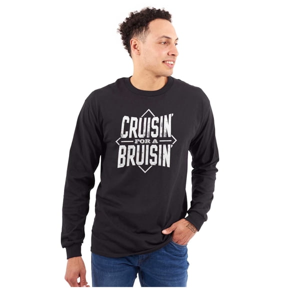 Cruisin For a Bruisin Fight Rebel Punk Men's Big & Tall Long Sleeve Graphic Tee Brisco Brands 2X