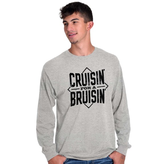 Cruisin For a Bruisin Fight Rebel Punk Men's Big & Tall Long Sleeve Graphic Tee Brisco Brands 3X