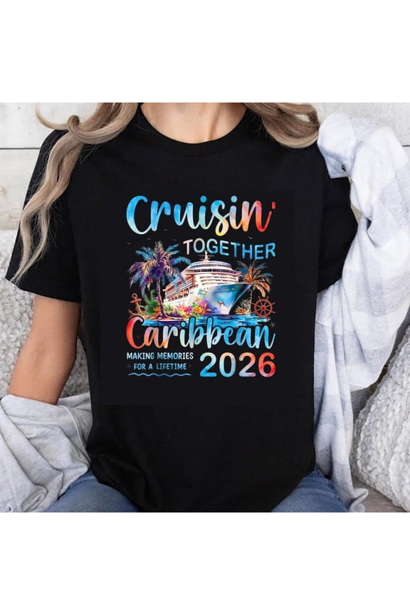 Cruisin Together Caribbean 2026 Vacation T-Shirt Retro Tropical Cruise Ship Graphic Tee for Men Women Family Group Travel Making Memories Apparel