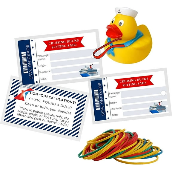 Cruising Ducks Boarding Pass Hang Tag with Rubber Bands 30 Pack Tags 2 x 3.5" inches Business Card Size #CruisingDucks Oh What Luck!