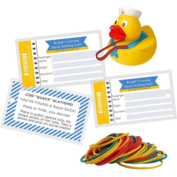 Cruising Ducks Boarding Pass Hang Tag with Rubber Bands 30 Pack Tags 2 x 3.5" inches Business Card Size #CruisingDucks White and Yellow Design
