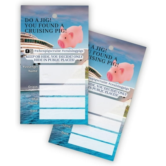 Cruising Ducks Cards Tags Cruising Pig 30 pk with Hole 2x3.5 Add to Your Rubber Ducks Do A Little Jig You Found A Pig Cruise Ship Carnival Game Labels Passport Mini Rubber Pig