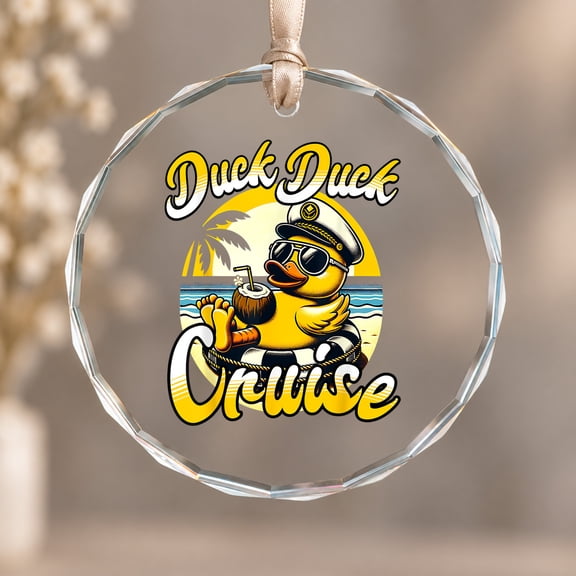 Cruising Ducks Duck Cruise Family Vacation Rubber Duck Theme Ornament, Room Decoration, Circle Glass Ornament