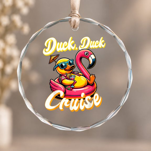 Cruising Ducks Duck Duck Cruise Family Vacation Rubber Duck Christmas Ornament, Holiday Decor Gift, Circle Glass Ornament