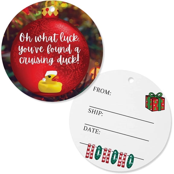 Cruising Ducks Holiday Christmas Ornament Circle Hang Tag 30 Pk 2.5" in Circle Tags Christmas Tree Design Attach to Christmas Rubber Ducks Carnival Rubber Cruising Duck Tag #CruisingDucks