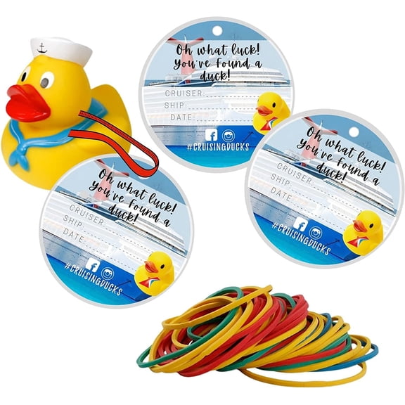 Cruising Ducks Tag with Pre Cut Hole and Rubber Bands 30 Pack Carnival Rubber Cruising Duck Tag Rubber Bands Included 2.5" inch Circle Tags #CruisingDucks