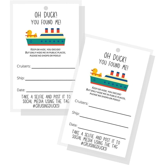 Cruising Ducks Tag with Hole 30 Pack Carnival Rubber Cruising Duck Tag Tags 2 x 3.5" inches Business Card Size #CruisingDucks OH What Luck!