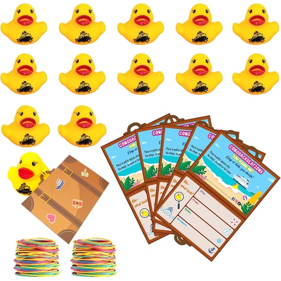 Cruising Rubber Ducks for Cruising, Ducking Games Card, 20 Rubber Ducks, 20 Duck Tags, 20 RubberBands, 3 x 4.7 Inch, Suitcase Shape Design Duck Tags