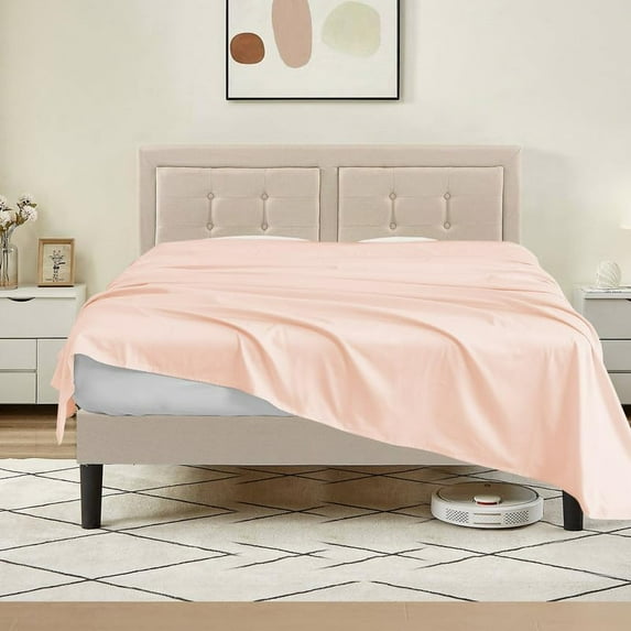 Cruiz Linen 500-Thread Count Flat Sheet/Top Sheet – Ultra-Soft Egyptian Cotton, Single Piece, Solid Peach Twin XL Size (70" x 102")