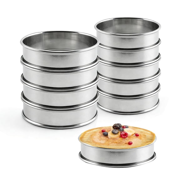 Crumpet Rings 10pack English Muffin Ring Outer Diameter 4 Inch+3.2inch Food-grade Stainless Steel Tart Rings. More Convenient To Take The Food Of Bakery Mold.