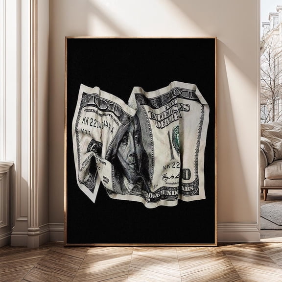 Crumpled Dollar Bill Money Black White Finance Wealth Aesthetic Minimalist Money Art Poster Unframed Paper Print