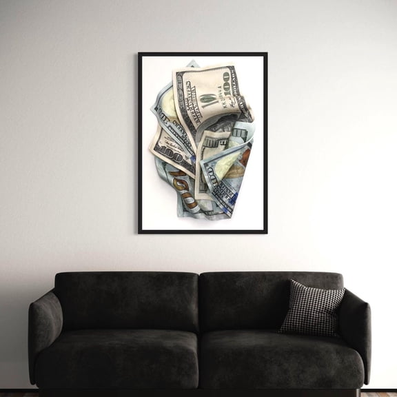Crumpled Hundred Dollar Canvas Wall Art / Poster Print, 100 Bill Realistic Money Luxury Decor, Poster Only