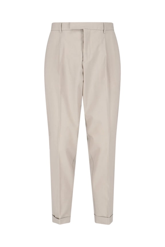 Beige Tailored Straight-Leg Virgin Wool Trousers (Men's)