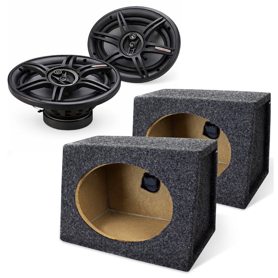 Crunch 400W 6x9" Coaxial Speakers with QPower 2 Pack Angled Style 6x9" Car Audio Enclosure