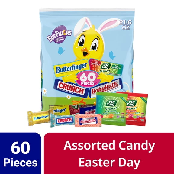 Crunch Assorted Chocolate Easter Egg Fillers, Butterfinger, Baby Ruth, Crunch and Tic Tac Chewy, 21.6 oz