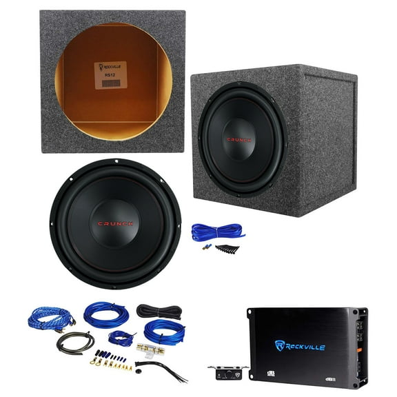 Crunch CRW12D4 12" 800w Subwoofer+Sealed Sub Box Enclosure+Mono Amplifier+Wires
