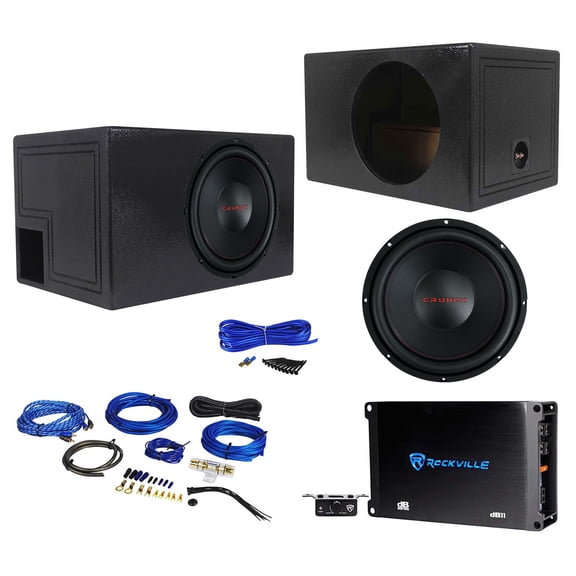Crunch CRW12D4 12" 800w Subwoofer+Vented Sub Box Enclosure+Mono Amplifier+Wires