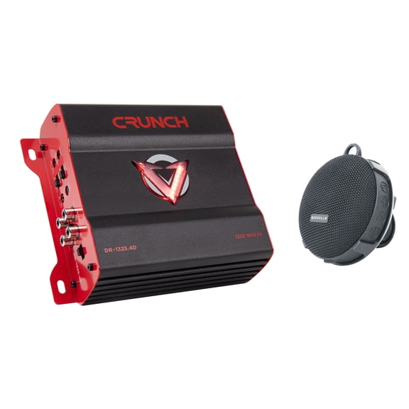 Crunch DR-1325.4D Bundle: 1325 Watt 4 Channel Class D Car Amplifier, Rockville R-GO Bluetooth Speaker with Bar Mount, 2-items
