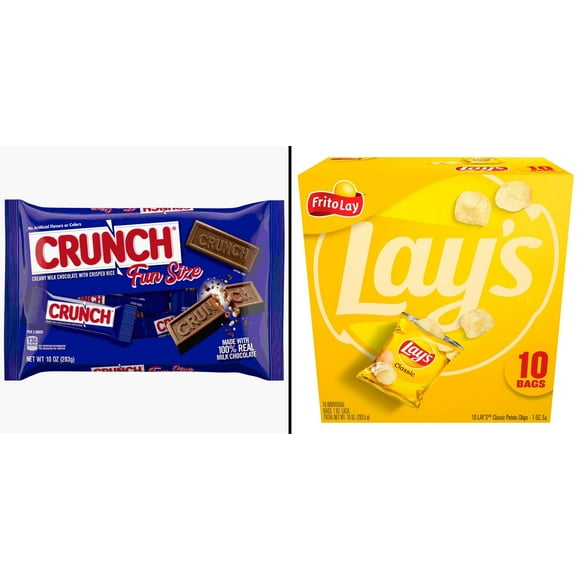 Crunch Fun Size Candy Bars 10.2 oz & Lay's Classic Potato Chips Multipack