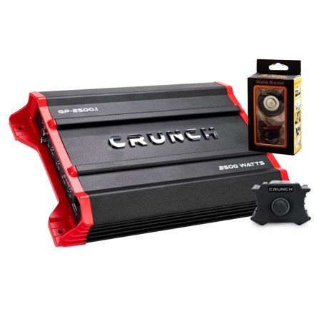 Crunch Ground Pounder GP-2500.1 2500W Max Monoblock Subwoofer Class AB 2500 Watts Car Amplifier with Absolute Magnet Phone Holder Bundle