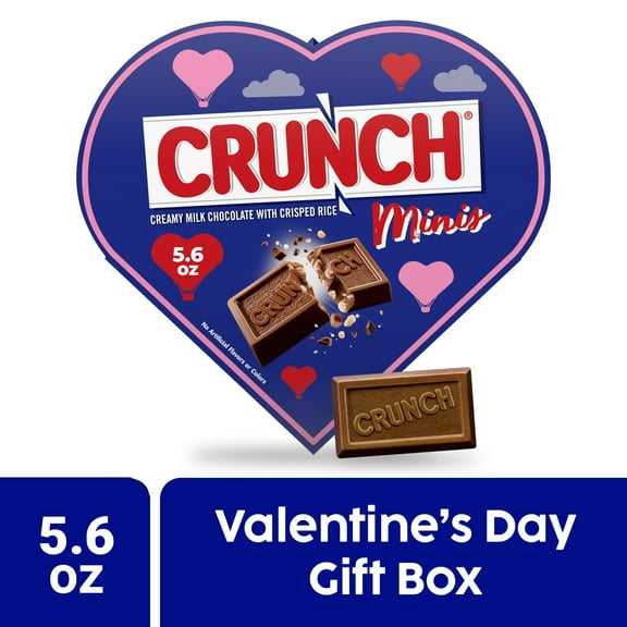 CRUNCH Milk Chocolate with Crisped Rice, Fun Size Bars, Valentine's Day Heart Box 5.6 oz