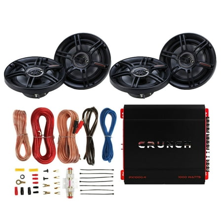 Crunch PX-1000 Car Stereo Amp w/ 4 3-Way Speakers and Soundstorm Wiring Kit
