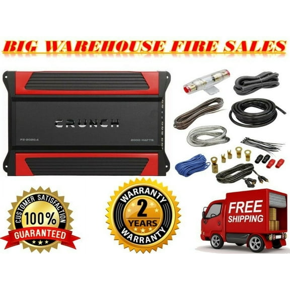 Crunch PZ-2020.4 2000W Powerzone 2 ohm Stable 4-Channel Amplifier + 4 G AMP KIT
