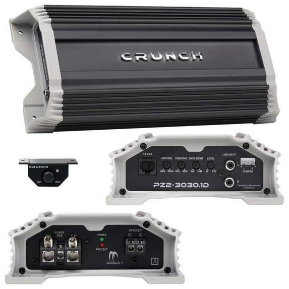 Crunch PZ2-3030.1D POWERZONE 3000 Watt Mono Amplifier, Car Audio Amplifier, 1 Ohm Stable, Bass Remote Included