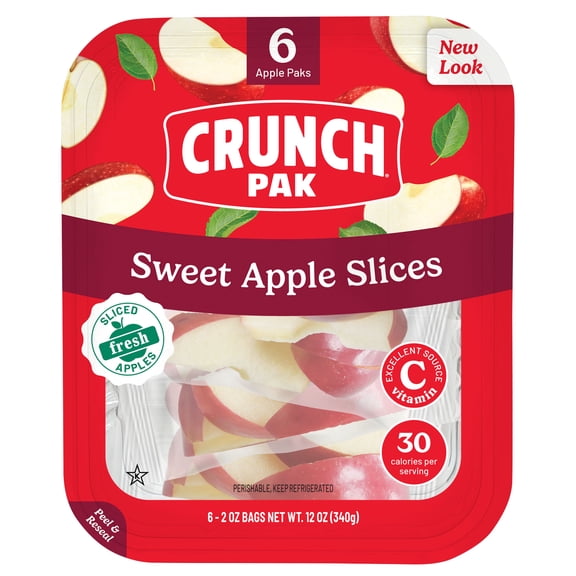 Crunch Pak Grab n Go Sliced Apples Multi-Pack Tray with Individually Wrapped Bags, 6 pack