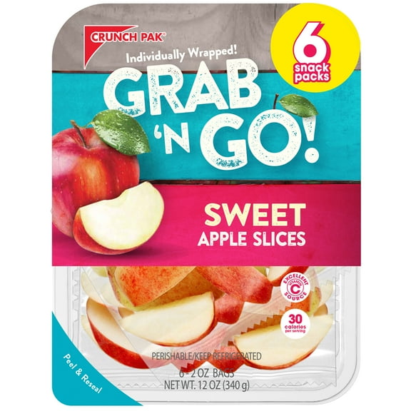 Crunch Pak Grab N Go! Sliced Apples in a Multi-Pack of 2 oz Individually Packaged Bags, 6 Pack
