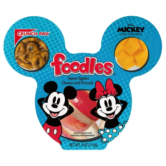 Crunch Pak Snack Disney Foodles with Fresh Sweet Sliced Apples, Cheddar Cheese & Pretzels 4 oz Tray