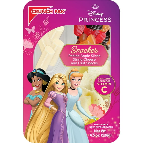Crunch Pak Snack Disney Princess with Fresh Sliced Peeled Apples, Cheese, and Fruit Chew, 4.5oz Tray