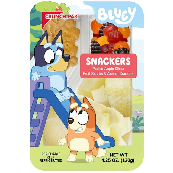 Crunch Pak Snack Featuring Bluey with Fresh Peeled Apples, Fruit Snacks, and Crackers, 4.25 oz Tray