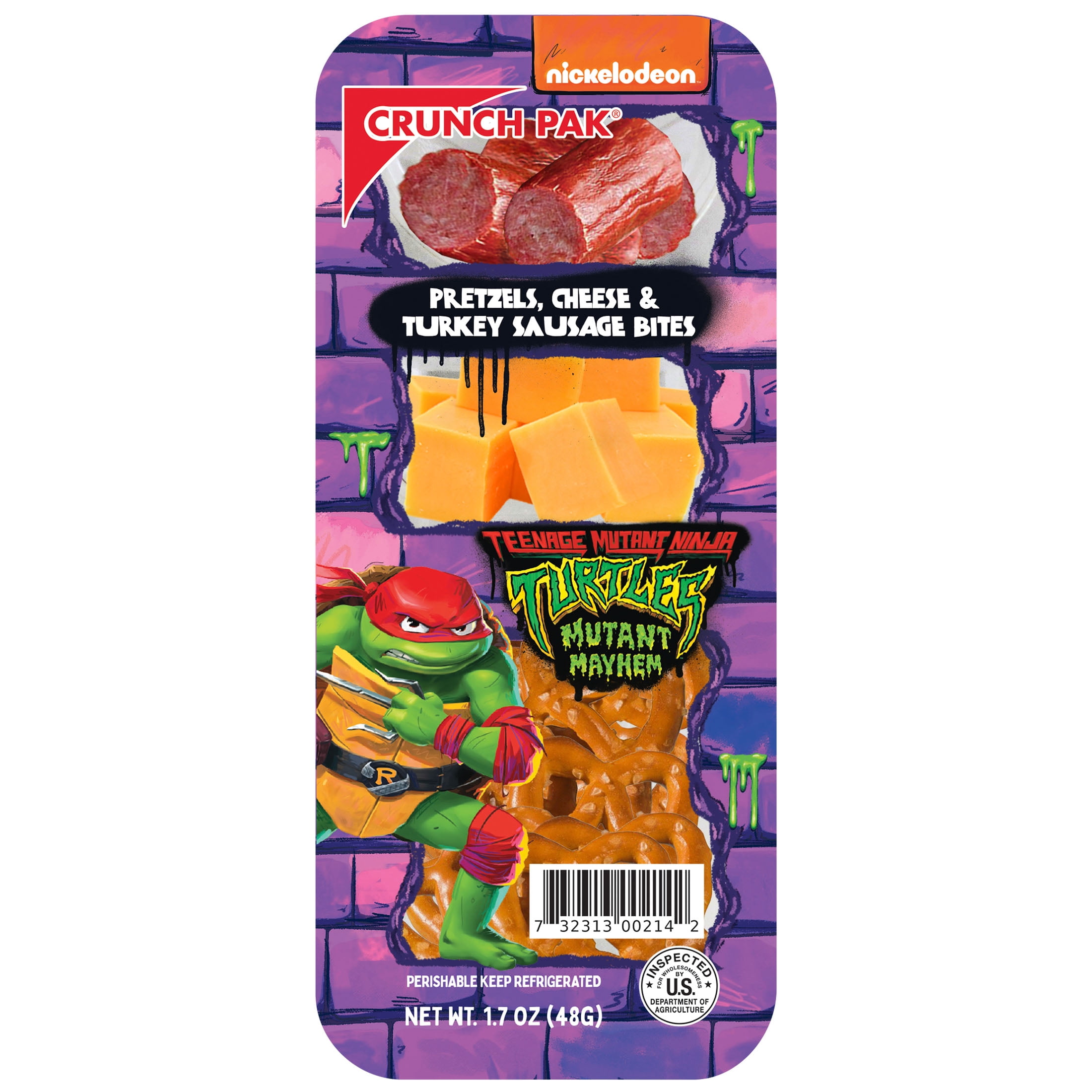 Crunch Pak Snack Featuring TMNT with Turkey Sausage Bites, Cheese Cubes, and Mini Pretzels 1.7oz Snack Tray