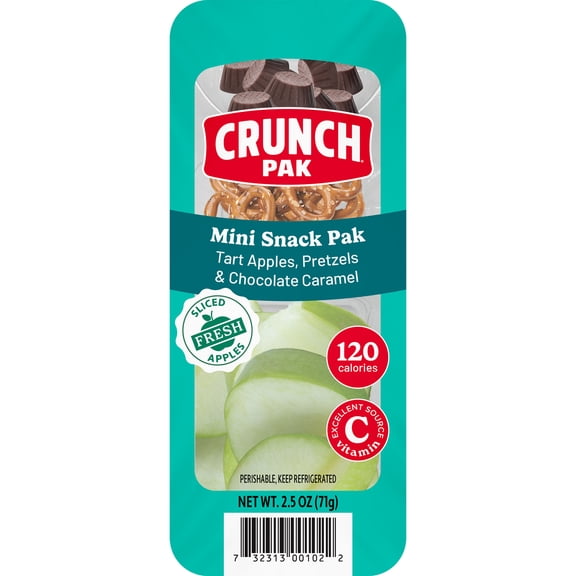 Crunch Pak Snack with Fresh Green Sliced Apple Slices, Chocolate Caramels, and Pretzels 2.5oz Tray