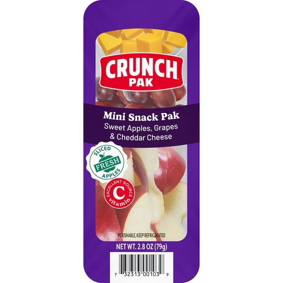 Crunch Pak Snack with Fresh Sweet Sliced Apples, Grapes & Cheddar Cheese, 2.8oz Tray